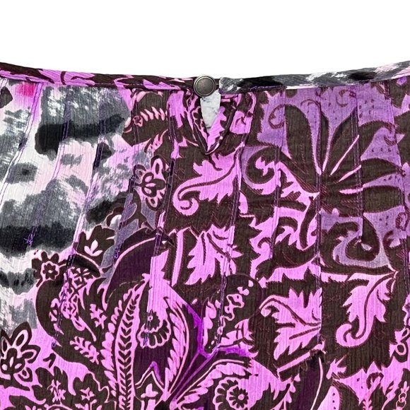 Peter Nygard Top Womens 10 Pink Black Long Sleeve Round Neck Floral Spots Print - Picture 11 of 14